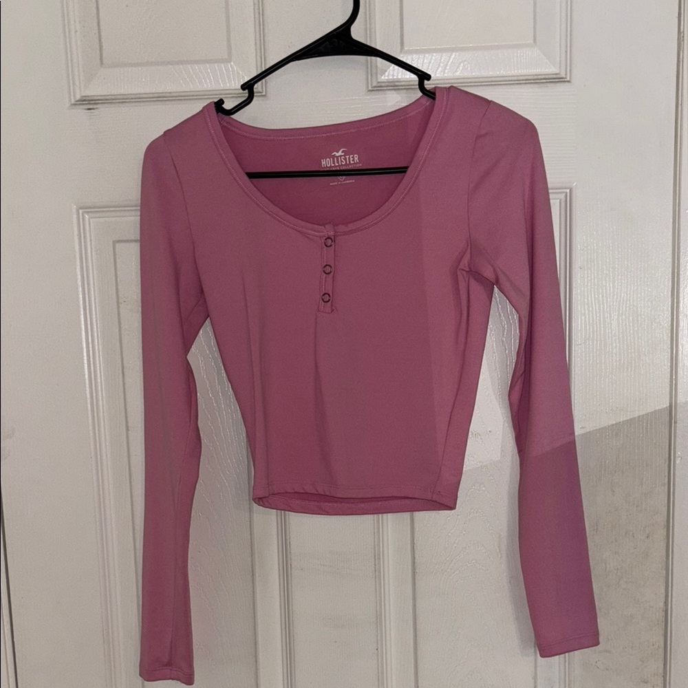 Hollister Pink Long Sleeve Fitted Crop Blouse